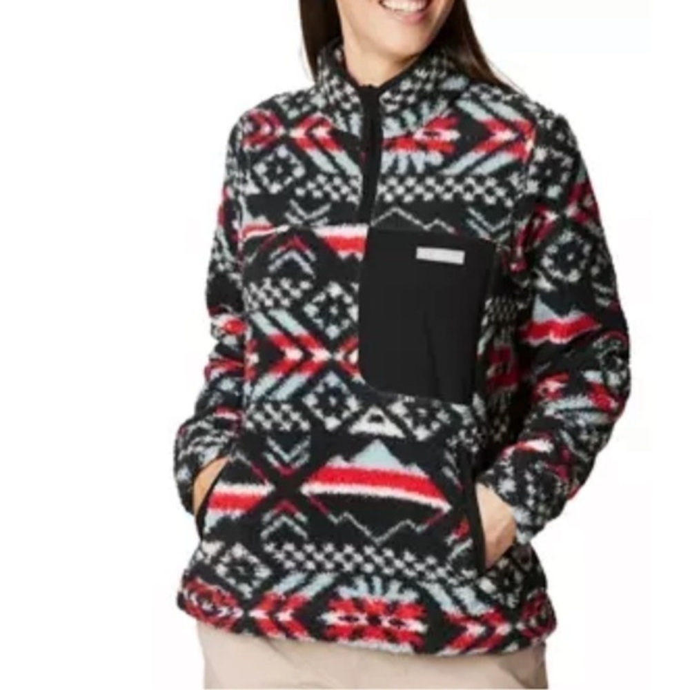 NWT Columbia Pull Over 1/4 Zip Fleece Jacket Red Black Blue White Large $100 New